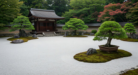 Fototapeta premium Zen Garden Serenity Minimalist Landscape in Kyoto, Japan