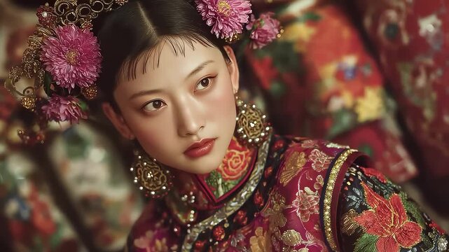 Classical Chinese Clothing Woman Exudes Oriental Charm with Exquisite Makeup