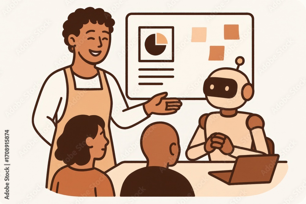 Poster engaging ai in educational environments with collaborative learning featuring diverse students and i