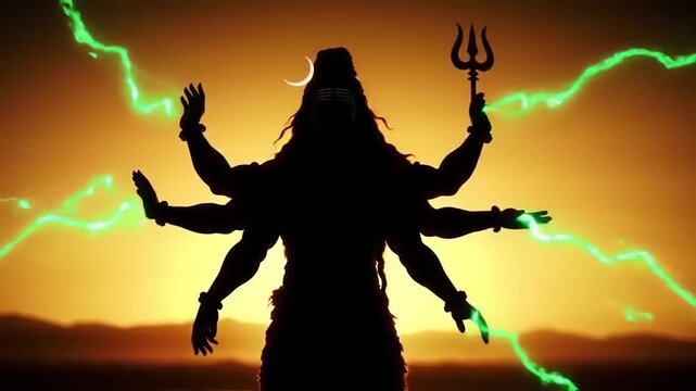 Shiva Silhouette Sunset Power.