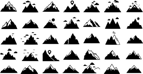 Mountains icon vector set. hike, travel illustration sign collection. camping symbol.
