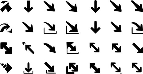 Down arrow vector icon set. scroll illustration sign collection.
