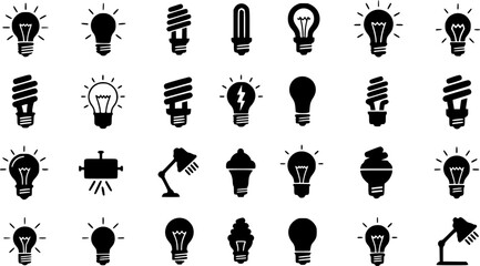 Bulb light vector icons set. lamp icon. Lighting Electric lamp illustration symbol. Idea sign or logo.
