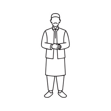 muslim man standing, black and white clip art preview