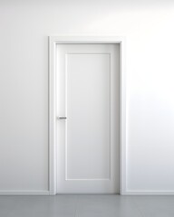 minimalist bright room with a white door slightly open, strong soft light coming from outside