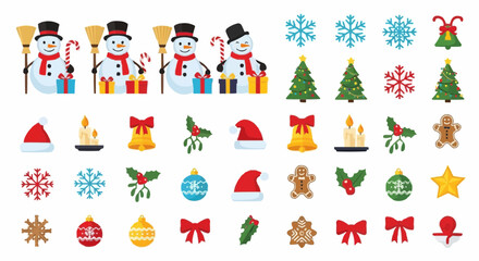 Fototapeta premium Christmas icon christmas vector elements set with snowman christmas tree snowflakes bell gingerbread man and christmas ornaments 1 vector
