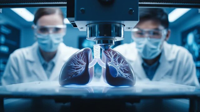 3d Printed lungs Close up view of intricate details in laboratory setting futuristic medical innovation concept