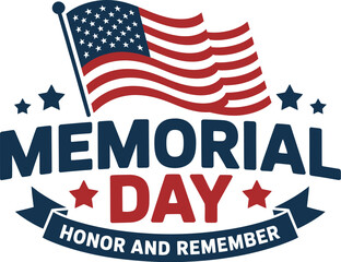 Memorial Day Flag Icon – Patriotic Design with “Honor and Remember” Banner for U.S. Military Tribute and National Holiday Themes