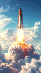 Rocket launch through clouds