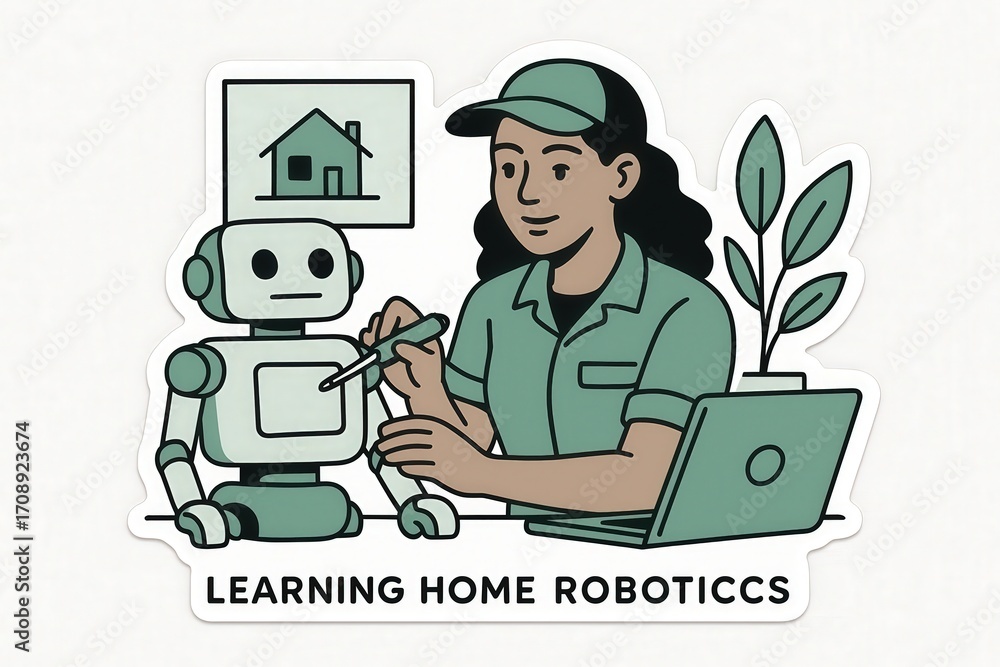 Poster engaging in the educational journey of home robotics innovations with a friendly humanoid robot and 