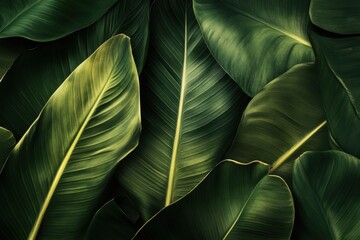 Obraz premium A breathtaking display of lush green leaves, highlighting the intricate details and textures typical of tropical vegetation, perfect for nature lovers and decor enthusiasts.