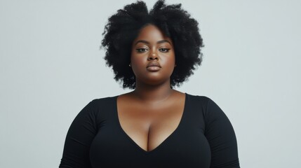 A stunning portrait of a confident woman showcasing her natural afro hairstyle, exuding strength and beauty and embodying the essence of self-love and individuality.