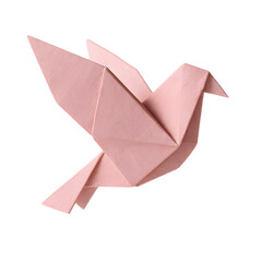 Photorealistic Pink Origami Dove Sculpture Isolated on White Background