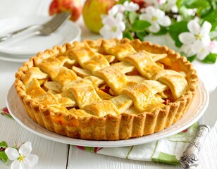 Fresh apple pie on a plate