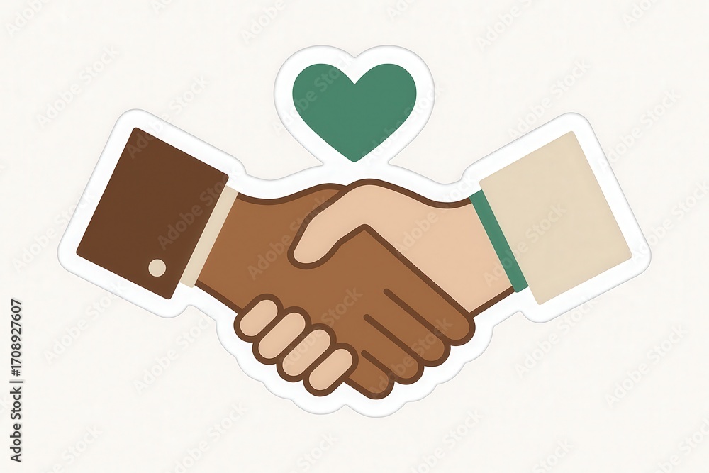Aufkleber embracing unity through a powerful handshake symbolizing trust and cooperation with an artistic hear