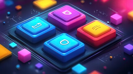 A visually stunning futuristic game board with vibrant icons for innovative gameplay experience
