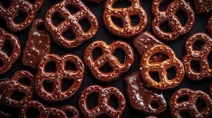 Chocolate - Coated Pretzels on Black Background for Food Design and Packaging Inspiration