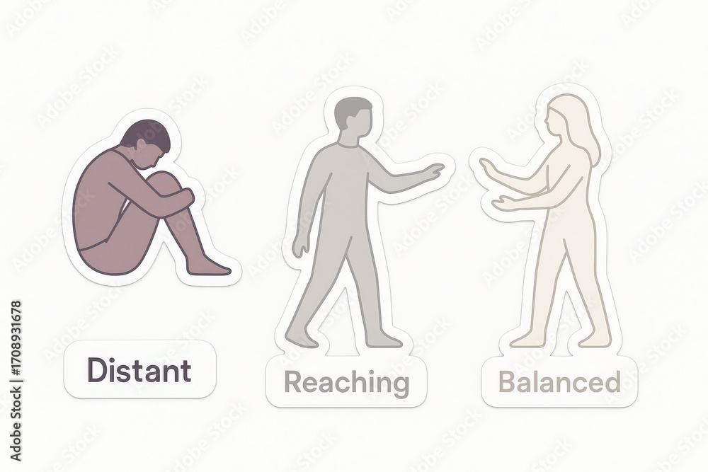 Poster exploring the spectrum of emotional connection through expressive figures depicting distant reaching