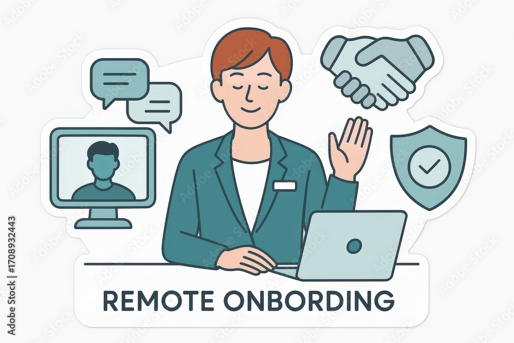 Poster engaging remote onboarding experience showcasing virtual interaction and digital connection with pro