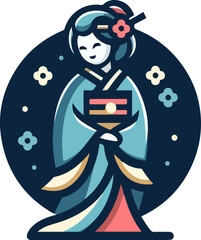 icon_logo_symbol_Beautiful_Japanese_Woman_Cartoon_Illustration_in_Red
