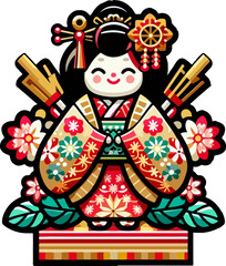 icon_logo_symbol_Beautiful_Cartoon_Illustration_of_Japanese_Woman_in_Traditional
