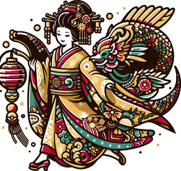 icon_logo_symbol_Charming_Japanese_Woman_Cartoon_Character_in_Traditional