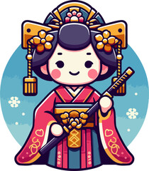 icon_logo_symbol_Cute_Smiling_Japanese_Girl_Cartoon_Character_Wearing_Traditional
