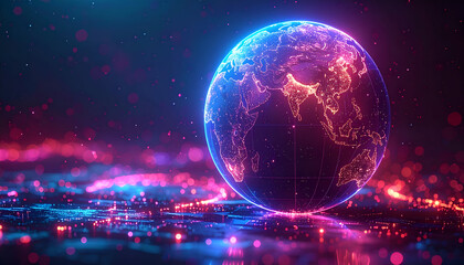 3D render of futuristic digital globe with network connections, AI and technology