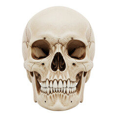 Obraz premium A close up of a human skull showing the teeth eye sockets and nasal cavity on a black background created with generative ai