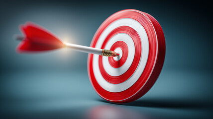 Arrow striking the center of a target symbolizing precision achievement strategic focus and measurable business goals.
