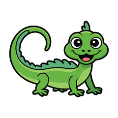 Obraz premium Green cartoon lizard with a curly tail and spiky back