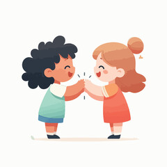 Children clapping with a simple and minimalist flat design using a white background