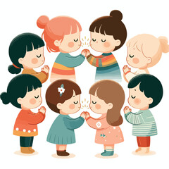 Children clapping with a simple and minimalist flat design using a white background