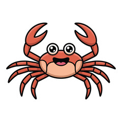 Orange cartoon crab with claws raised and a happy expression