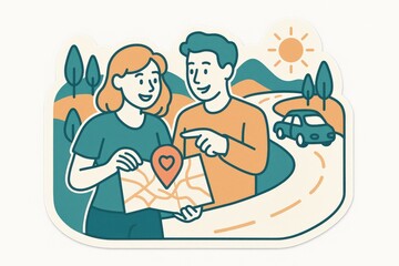 Engaging couple exploring a scenic route while studying a map that highlights their destination infused with a sense of wanderlust and adventure appealing to travel style enthusiasts