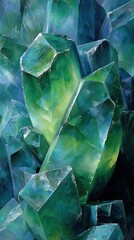 Obraz premium Photorealistic crystalline ice with green and blue tint, sharp facets and contrast shadows