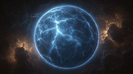 Fototapeta premium Glowing Blue Celestial Sphere Surrounded by Cosmic Clouds