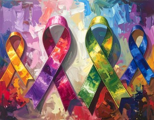 Colorful awareness ribbons on abstract background