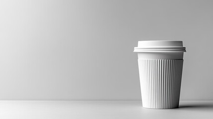 Minimalist coffee cup illustration with smooth white background and subtle shadows is suitable for