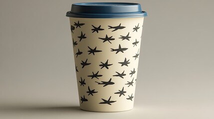 Reusable coffee cup with airplane and star pattern for eco friendly consumption