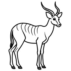 Obraz premium Stylized black line art silhouette of a gazelle with curved horns isolated on white background