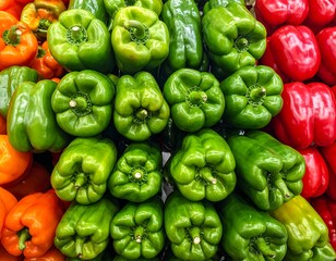 Colorful bell peppers stacked high