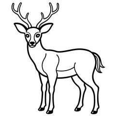 Fototapeta premium A majestic stag with large antlers depicted in a clean black and white silhouette style isolated on white background