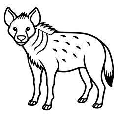 Fototapeta premium A simple black and white line drawing of a hyena standing and looking forward isolated on white background silhouette