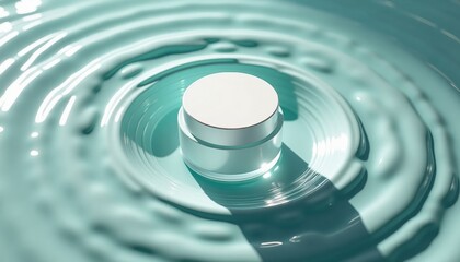 Moisturizing cream jar floating in gentle water ripples  