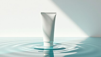 White cosmetic tube standing in rippling water background  