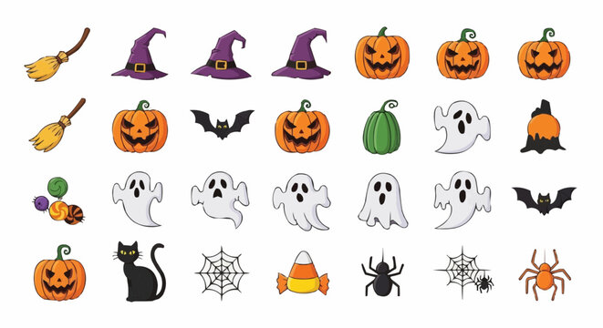 Halloween icon halloween clip art vector design with pumpkins ghosts bats and more halloween themed elements for party vector