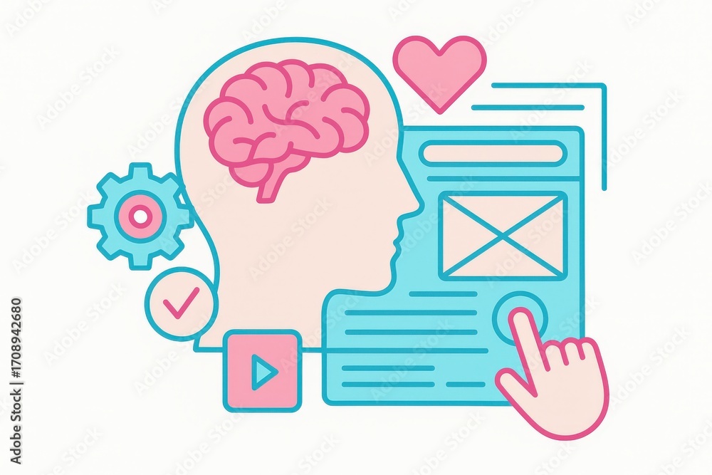 Poster conceptual illustration depicting the interplay of cognitive processes technology and emotional inte