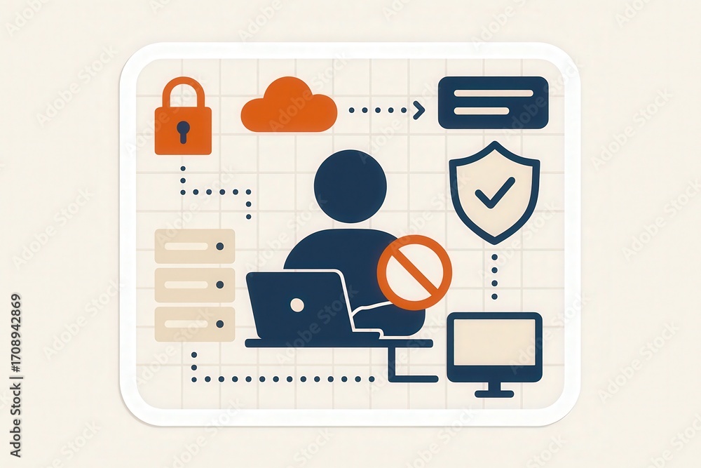 Poster digital security strategies illustrated through visual representation showcasing user privacy, data 