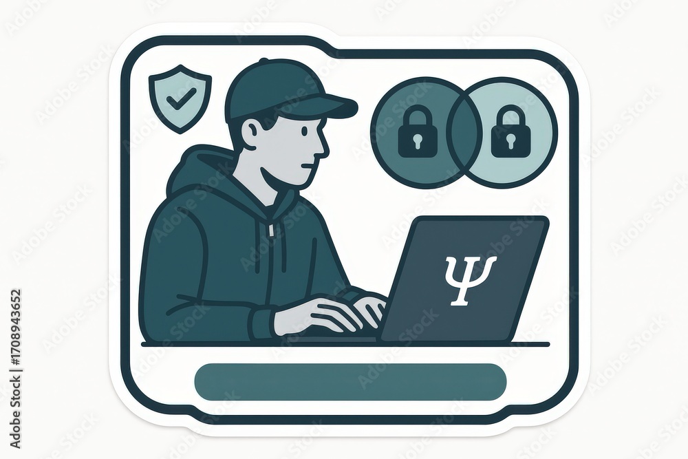 Poster cybersecurity awareness through visual representation of a focused male tech user engaged in secure 